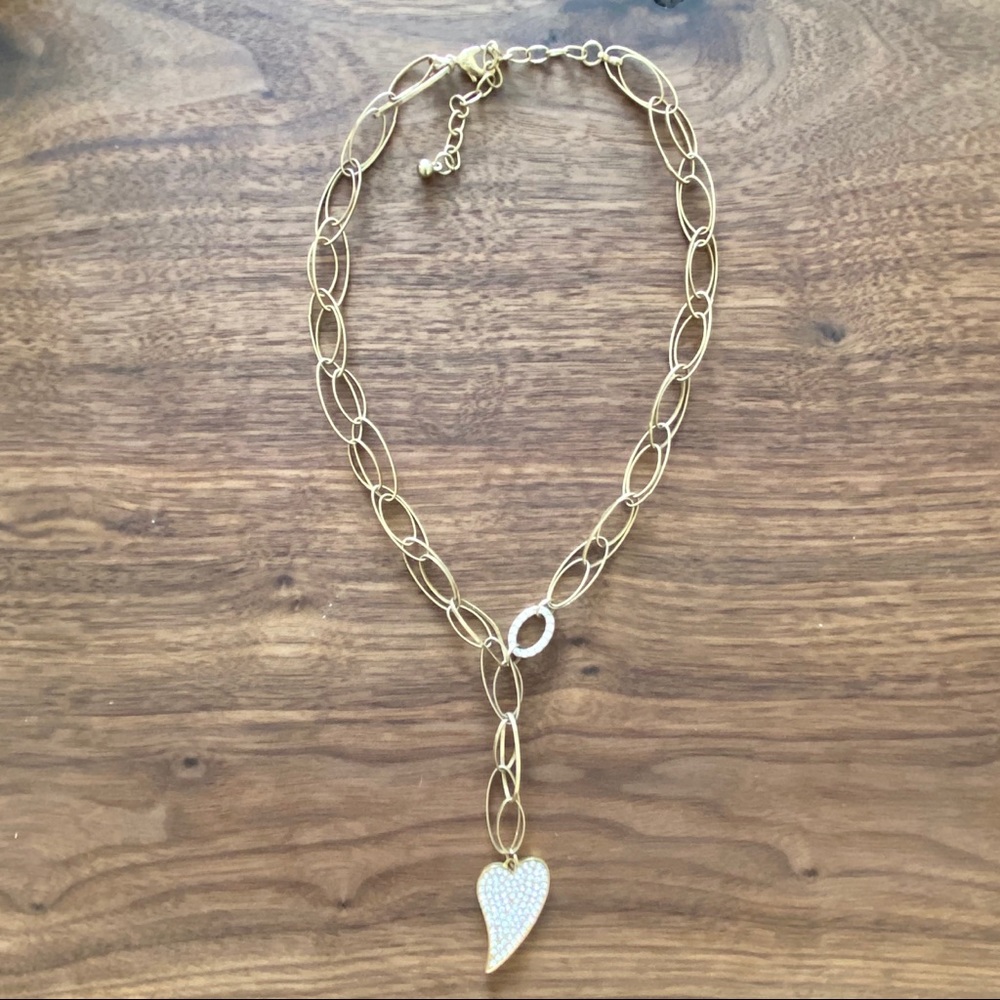 Gold plated Y necklace W/ diamond heart
